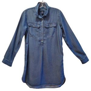 GAP Lightweight Blue Denim Long-Sleeve Collared Flap Pockets Shirt Dress Size XS